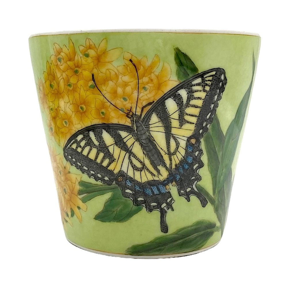 Hand painted ceramic floral butterfly planter pot